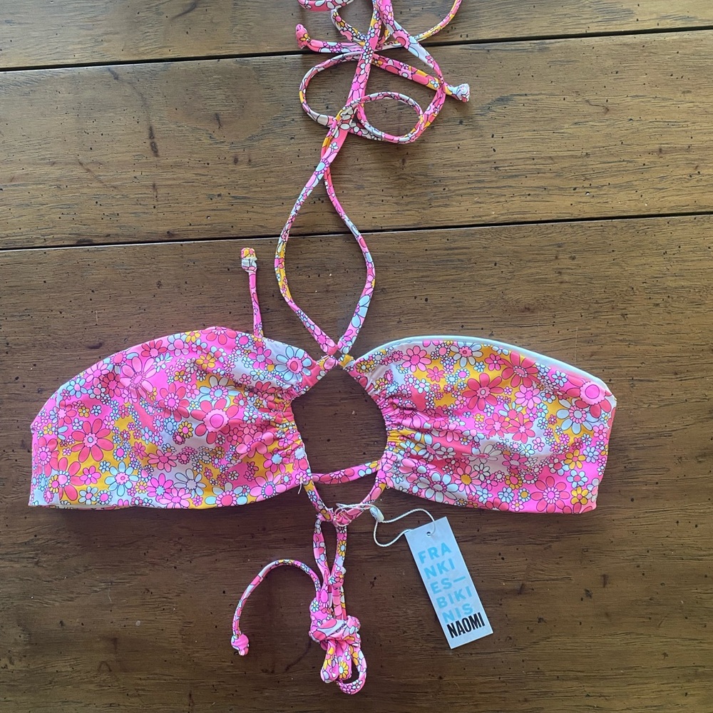 Frankie's Bikinis Pink Floral Naomi Bandeau Bikini Top